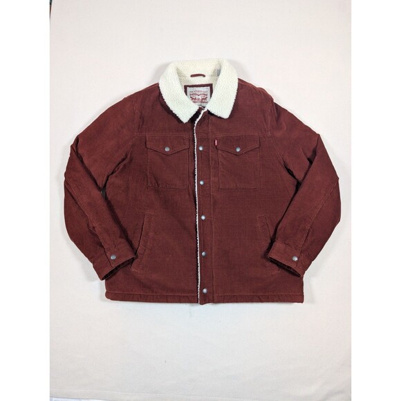 Levi’s Sherpa Lined Corduroy Trucker Men's Jacket Rust Orange Brown Size XL - Picture 2 of 8